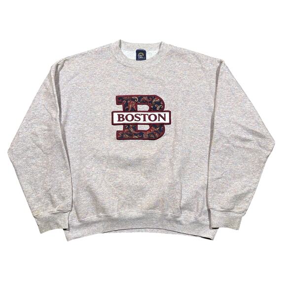 Vintage 80s Boston Embroidered Speckled Fleece Crewneck Sweatshirt - Picture 1 of 5